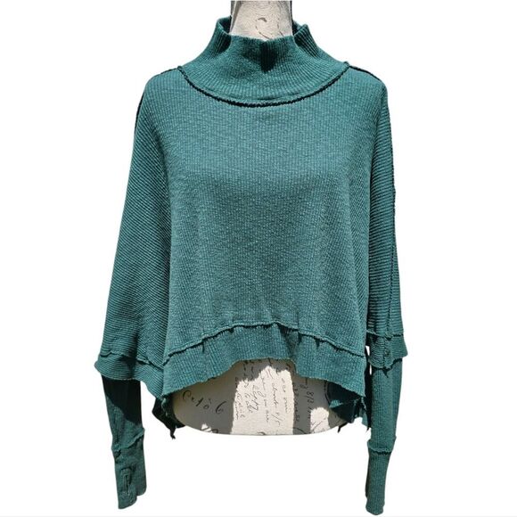 Free People -1758 Women's Moon Daisy Turtleneck Poncho Sweater Everglade Large - Picture 3 of 10